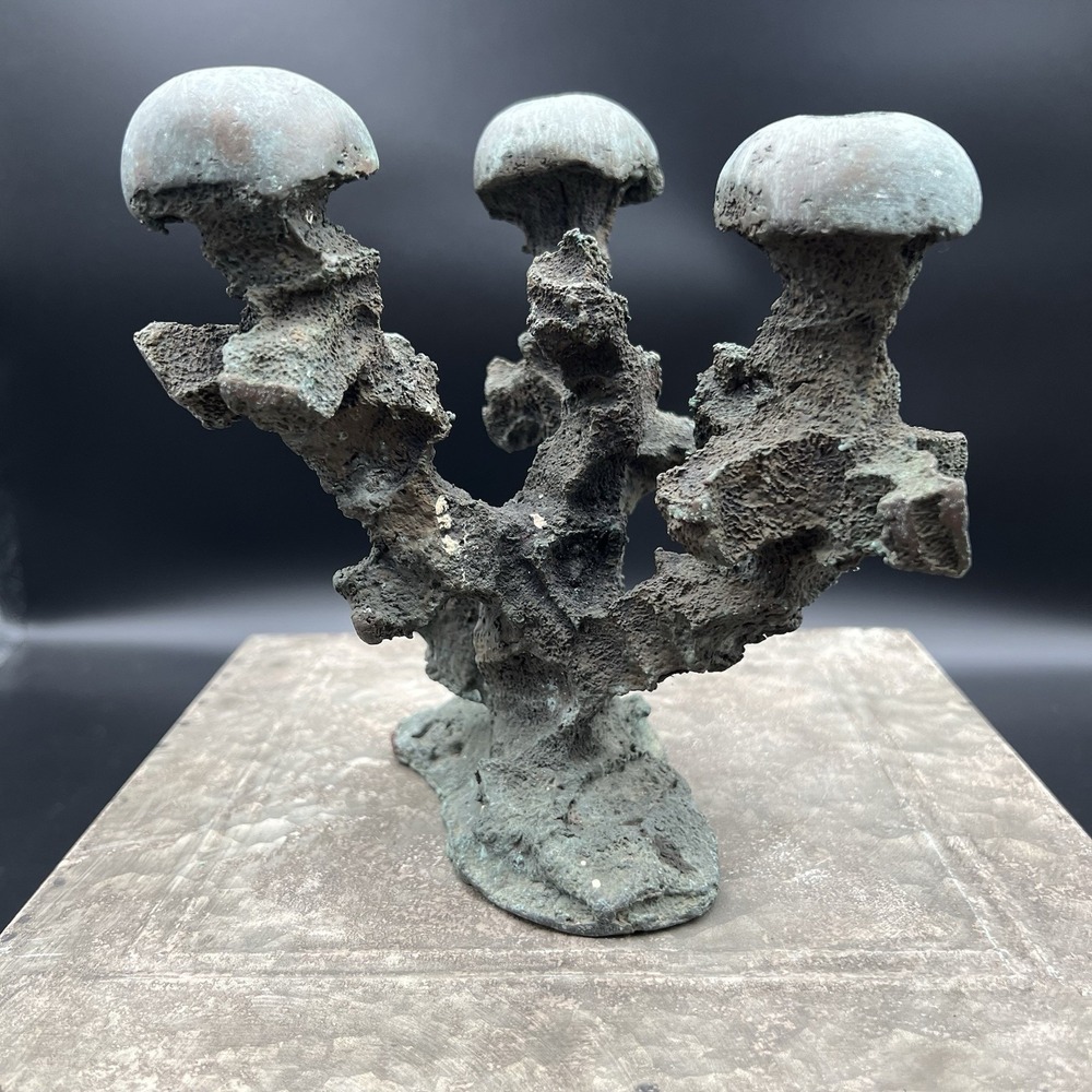 Vtg Brutalist Cast Bronze Mushroom Sculpture 6.5" Mid Century Organic Art MCM - Picture 11 of 12